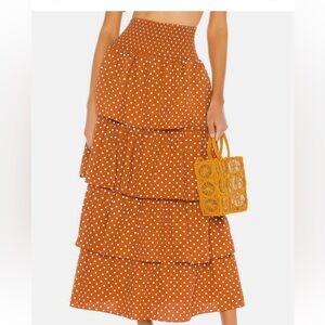 WE WORE WHAT Paloma Bran Polka Dot Smocked Tiered Maxi A Line Skirt